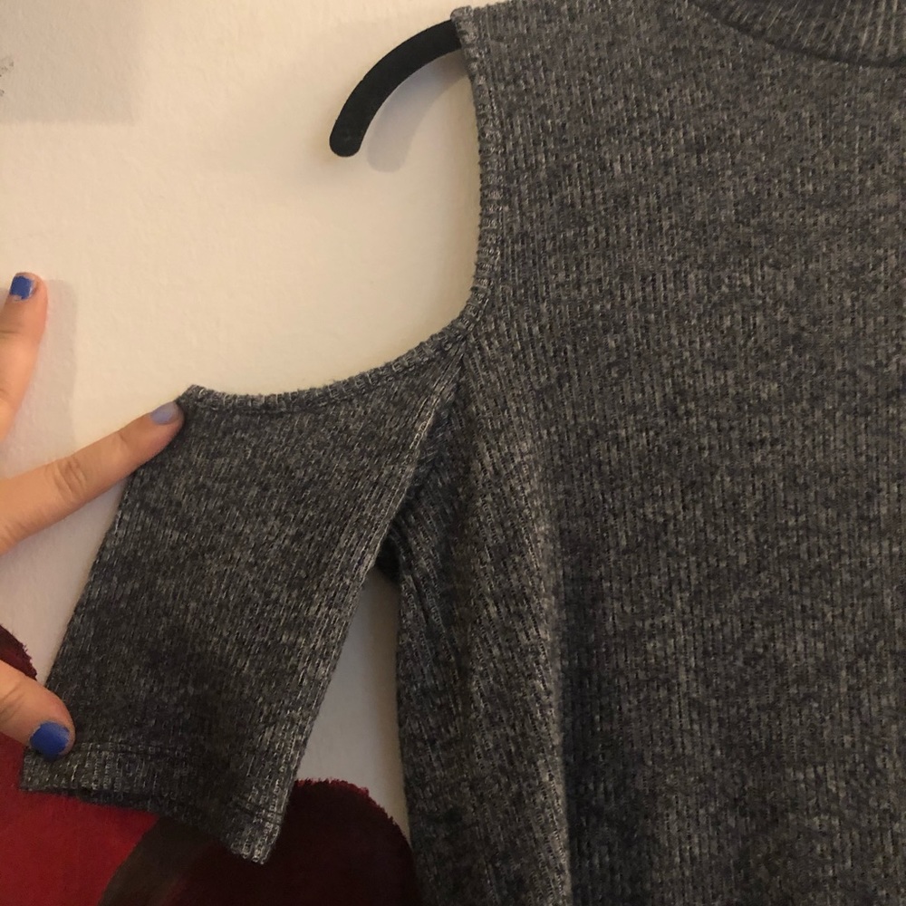 Grey cold shoulder knit top